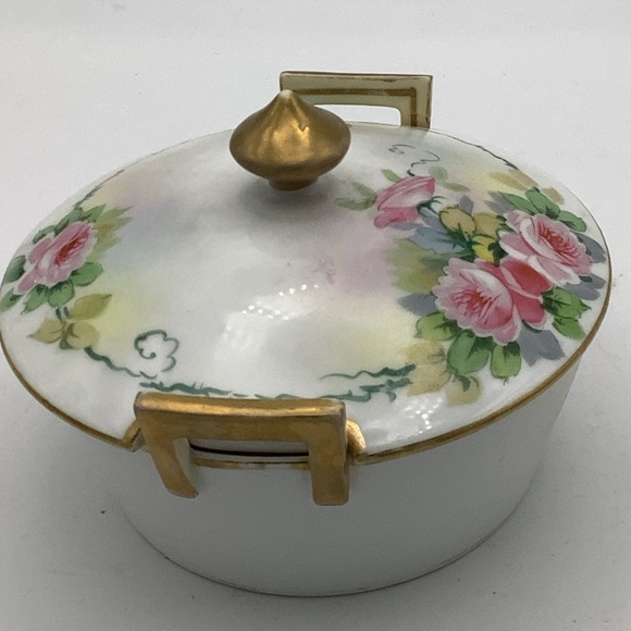 Antique Nippon Three Piece Hand Painted Floral Butter Dish - Picture 3 of 9